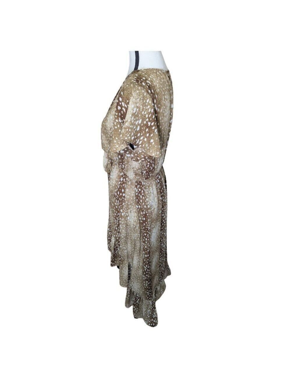 Buddy Love High-Low Ruffle Hem Dress Brown Animal Print Flutter Sleeve Western - Picture 3 of 12